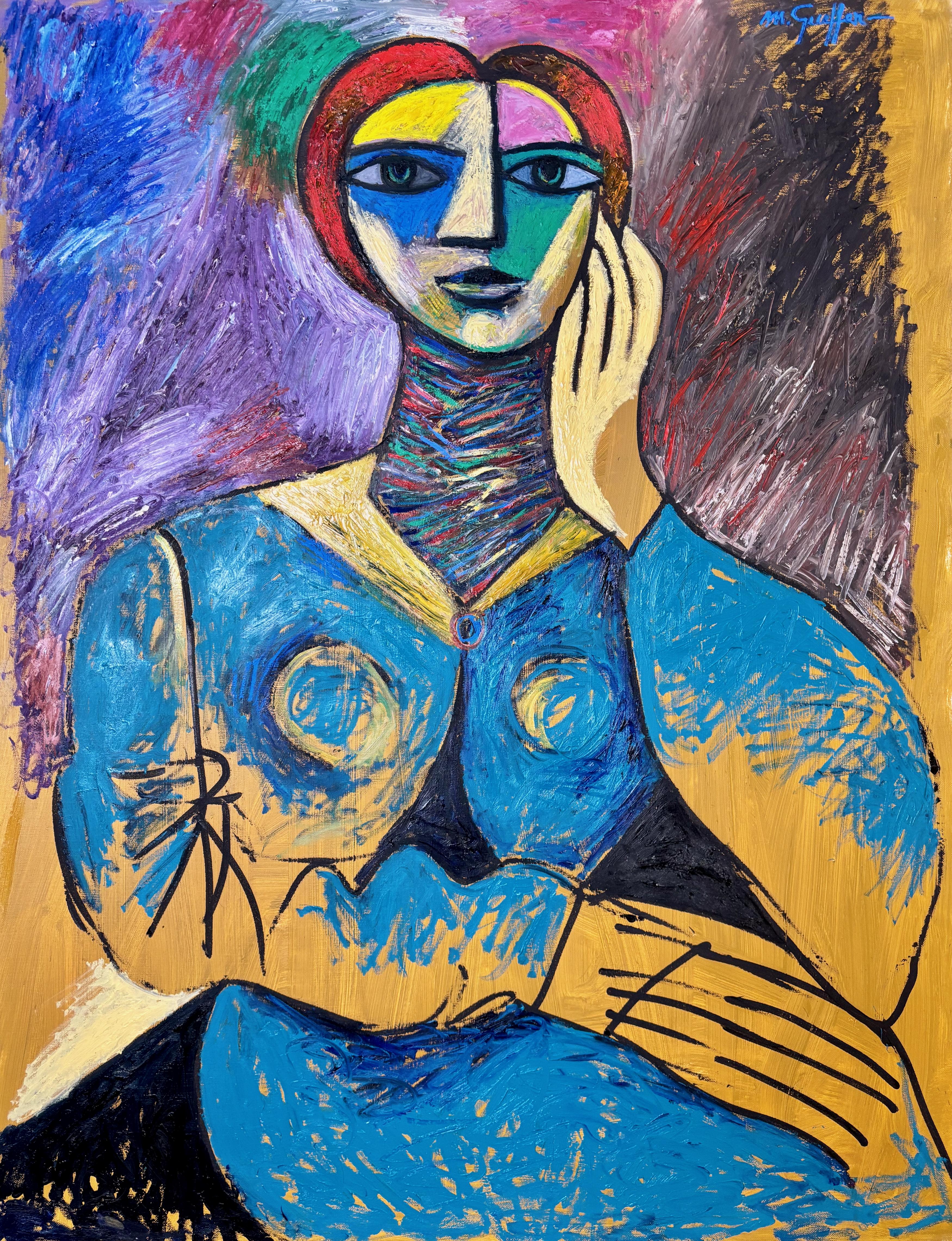 Cubist-Inspired Portrait of a Woman by a School of Paris Artist, Fauvist Colors