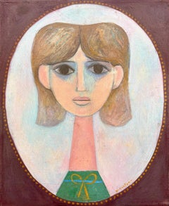 Menachem Gueffen Peinture à l'huile de portrait féminin moderniste, École de Paris, c.1960