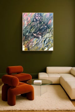 Expressionist Portrait of a Woman, Oil on Canvas, Framed, 1991