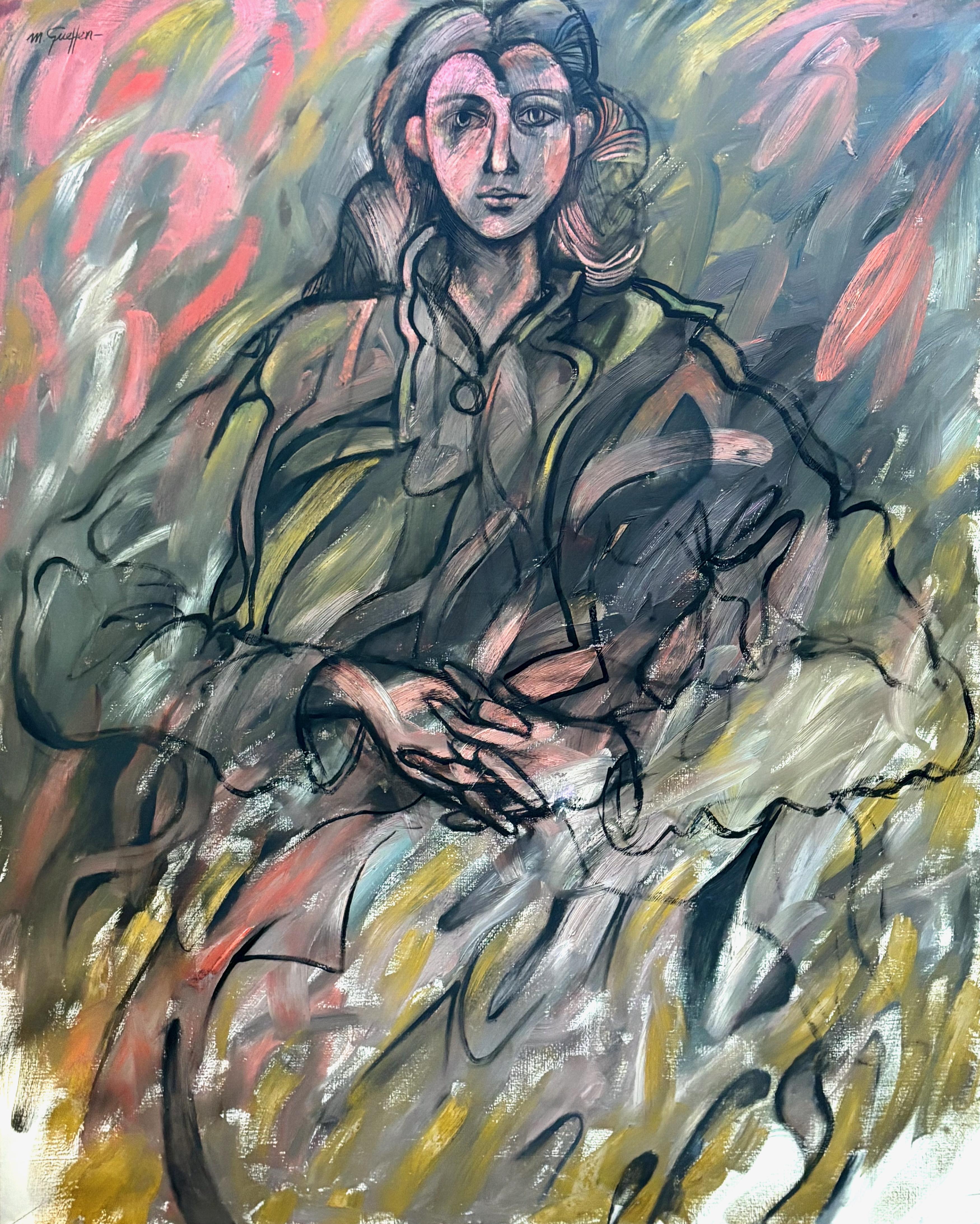 Expressionist Portrait of a Woman, Oil on Canvas, Framed, 1991