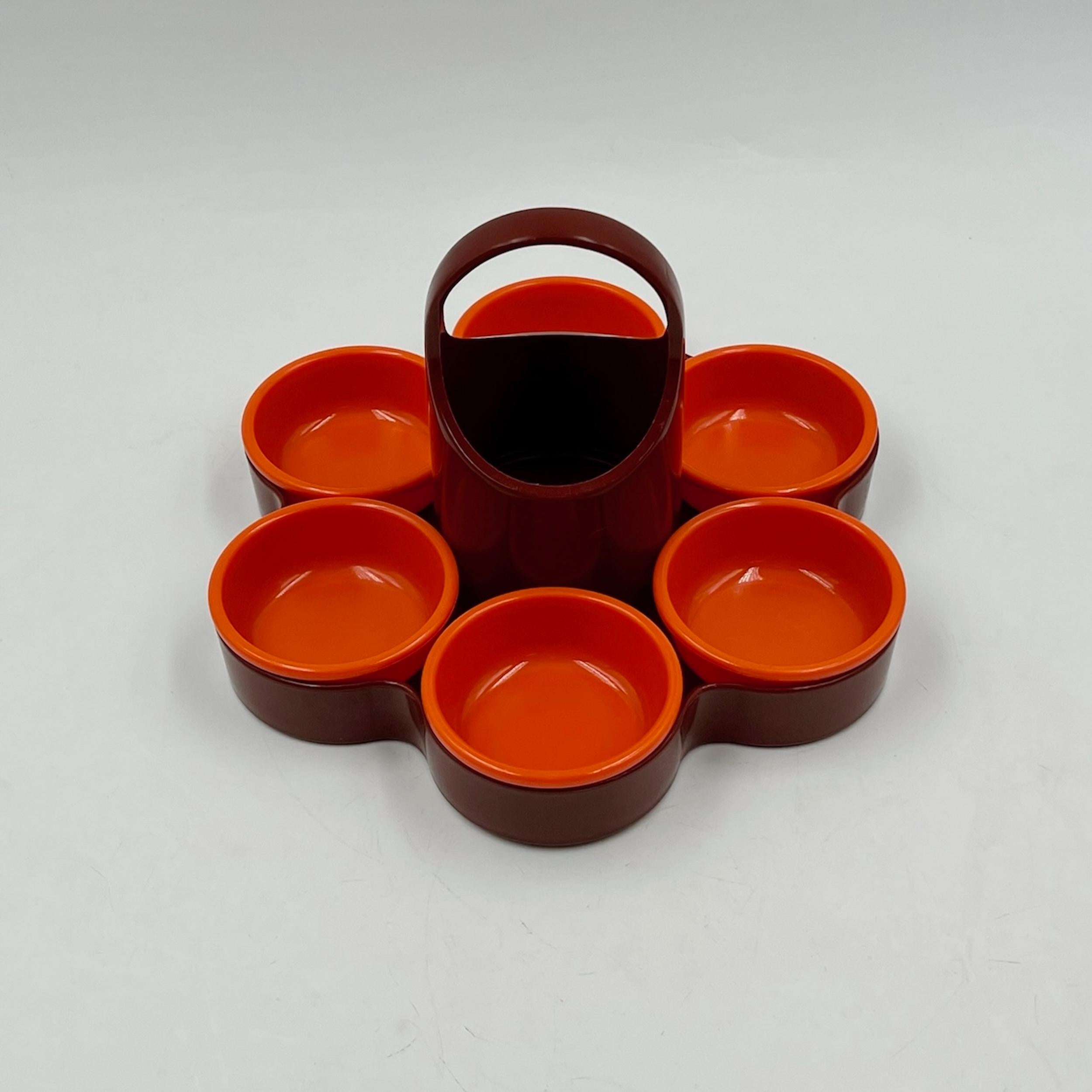 Space Age Menage Aperitivo Set EMSA Plastic Brown and Orange Hues, West Germany 1970s