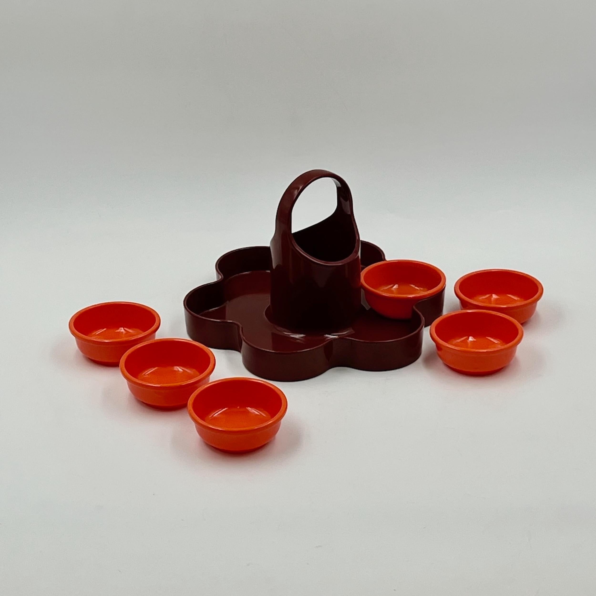 Menage Aperitivo Set EMSA Plastic Brown and Orange Hues, West Germany 1970s In Good Condition In San Benedetto Del Tronto, IT