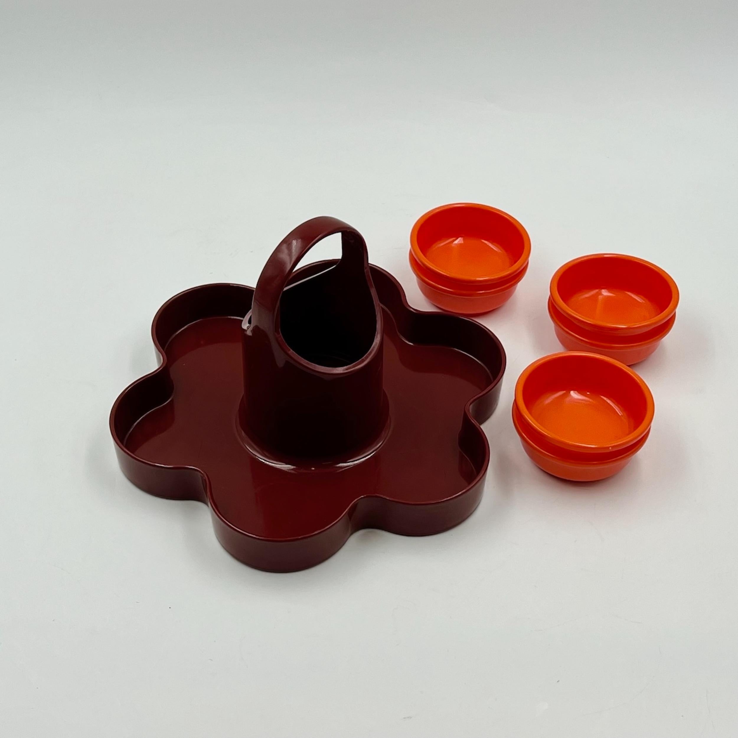Late 20th Century Menage Aperitivo Set EMSA Plastic Brown and Orange Hues, West Germany 1970s