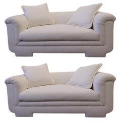 Menage White Boucle Loveseats Pair 1980's Contemporary Modern