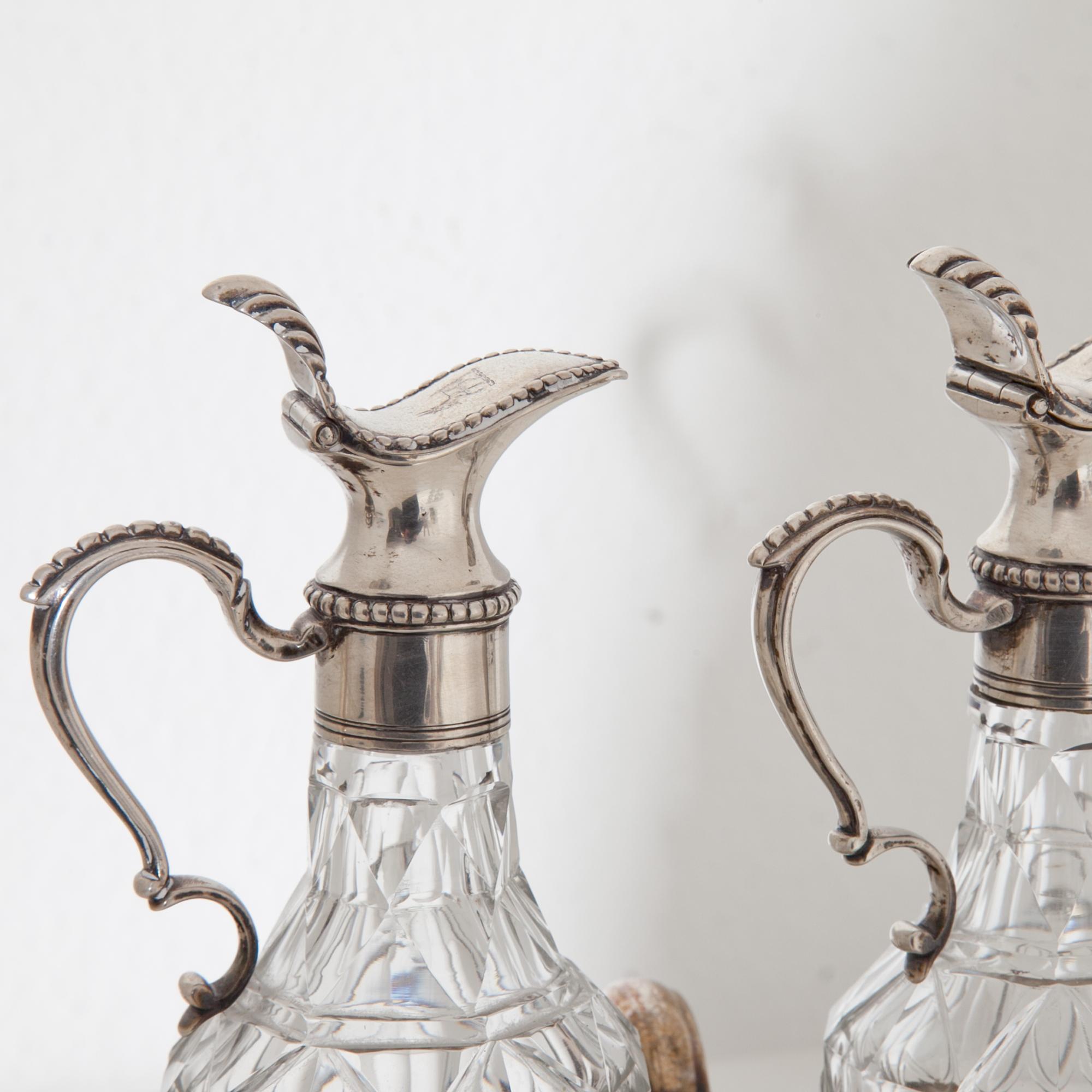 English Menagerie for Oil and Vinegar, Silver and Glass, England, circa 1770 For Sale