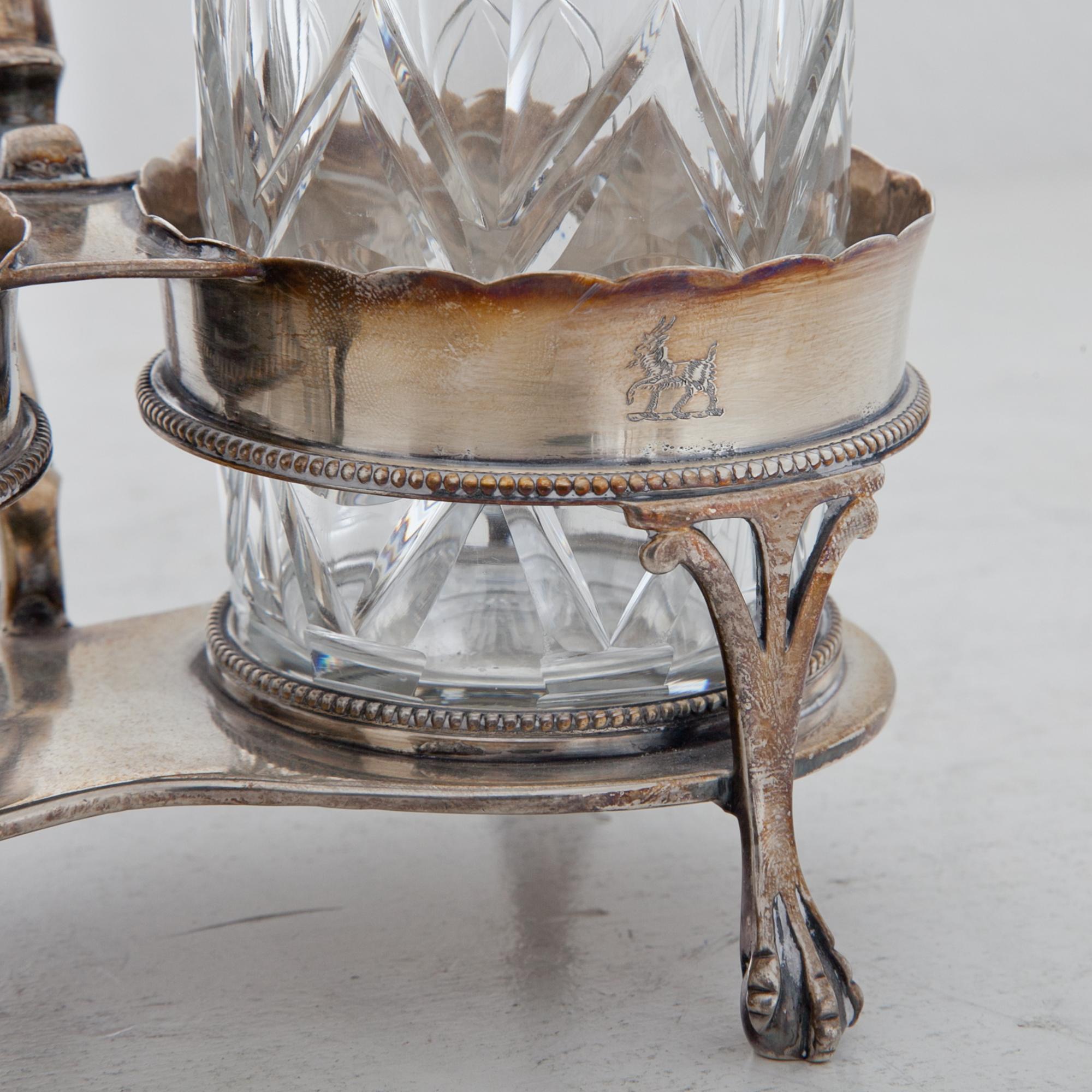 Fine XVIII secolo Serraglio per olio e aceto, argento e vetro, Inghilterra, circa 1770 in vendita