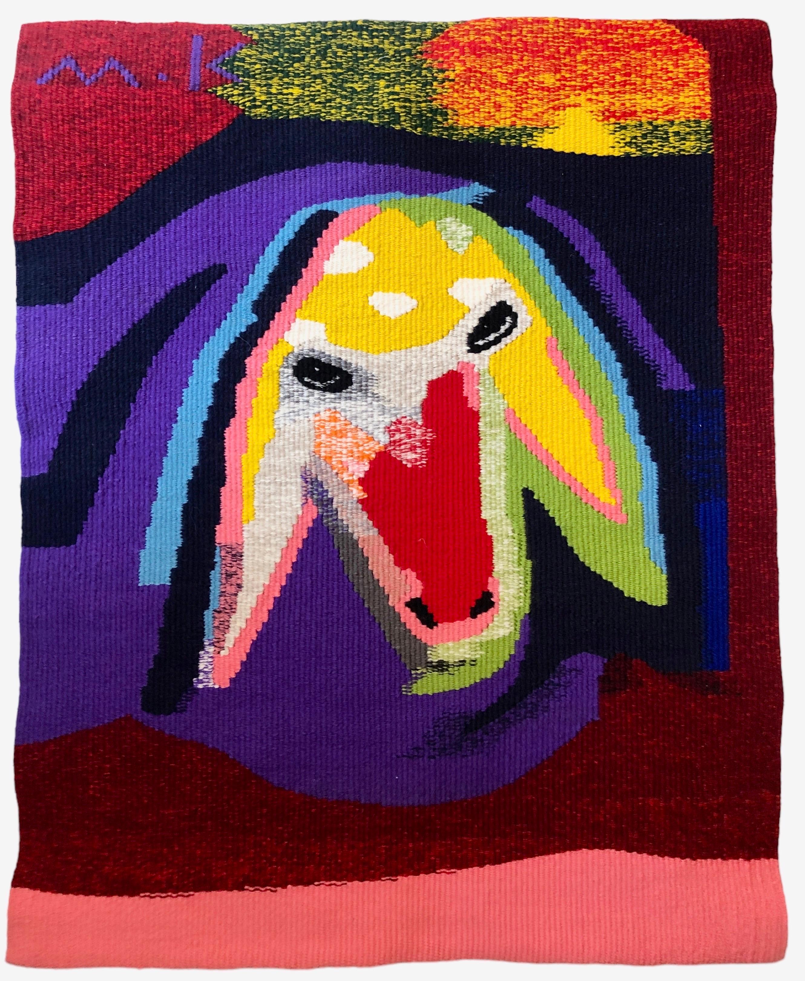 Israeli Hand Woven Colorful Wool Tapestry Weaving Menashe Kadishman Sheep Head  For Sale 9