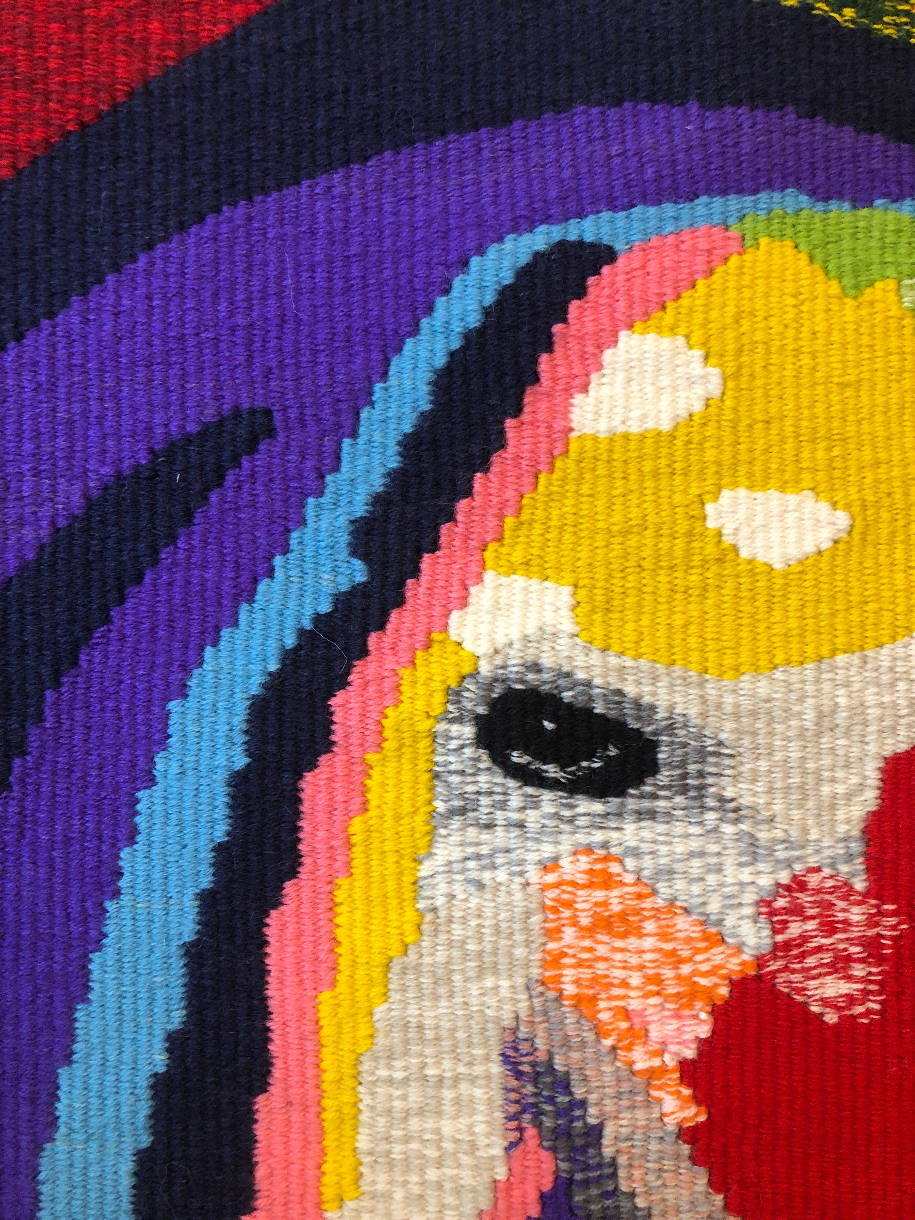  Israeli Hand Woven Colorful Wool Tapestry Weaving Menashe Kadishman Sheep Head  For Sale 11