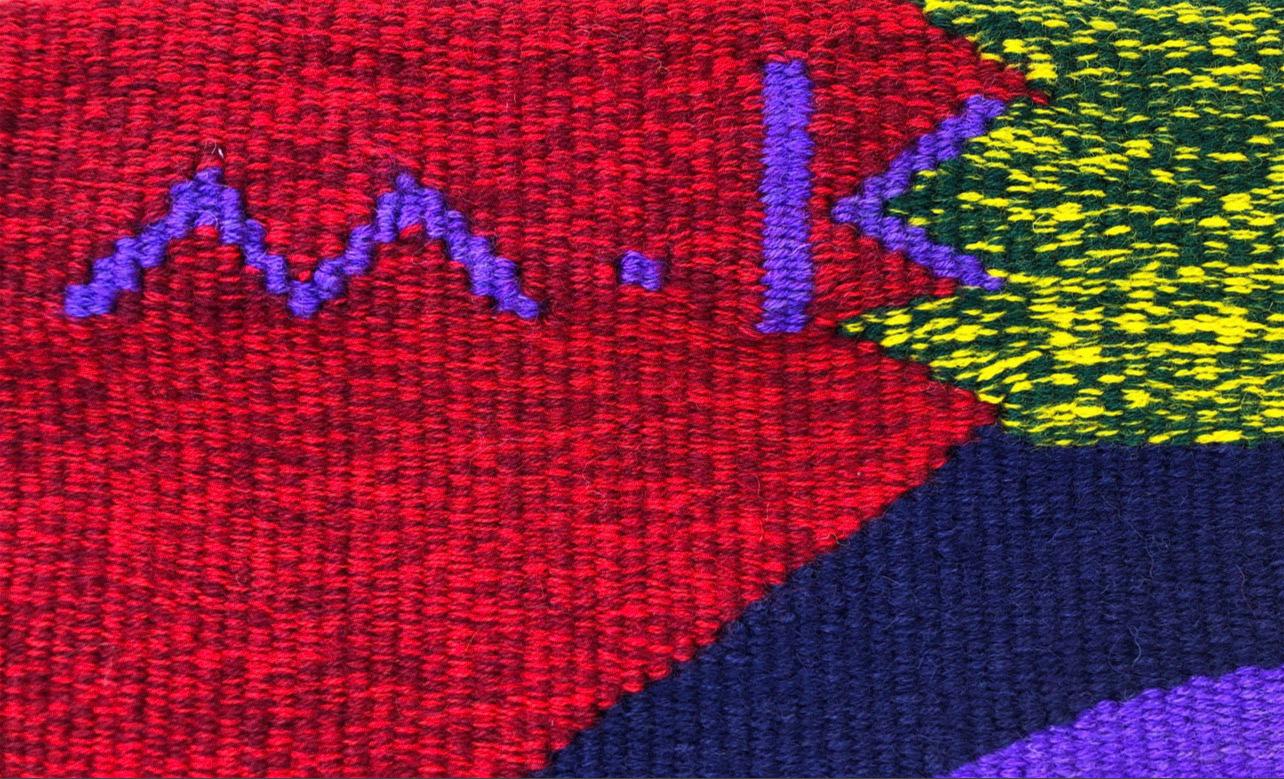  Israelischer handgewebter, farbenfroher Wandteppich aus Wolle, gewebt, Menashe Kadishman, Schafskopf  im Angebot 13