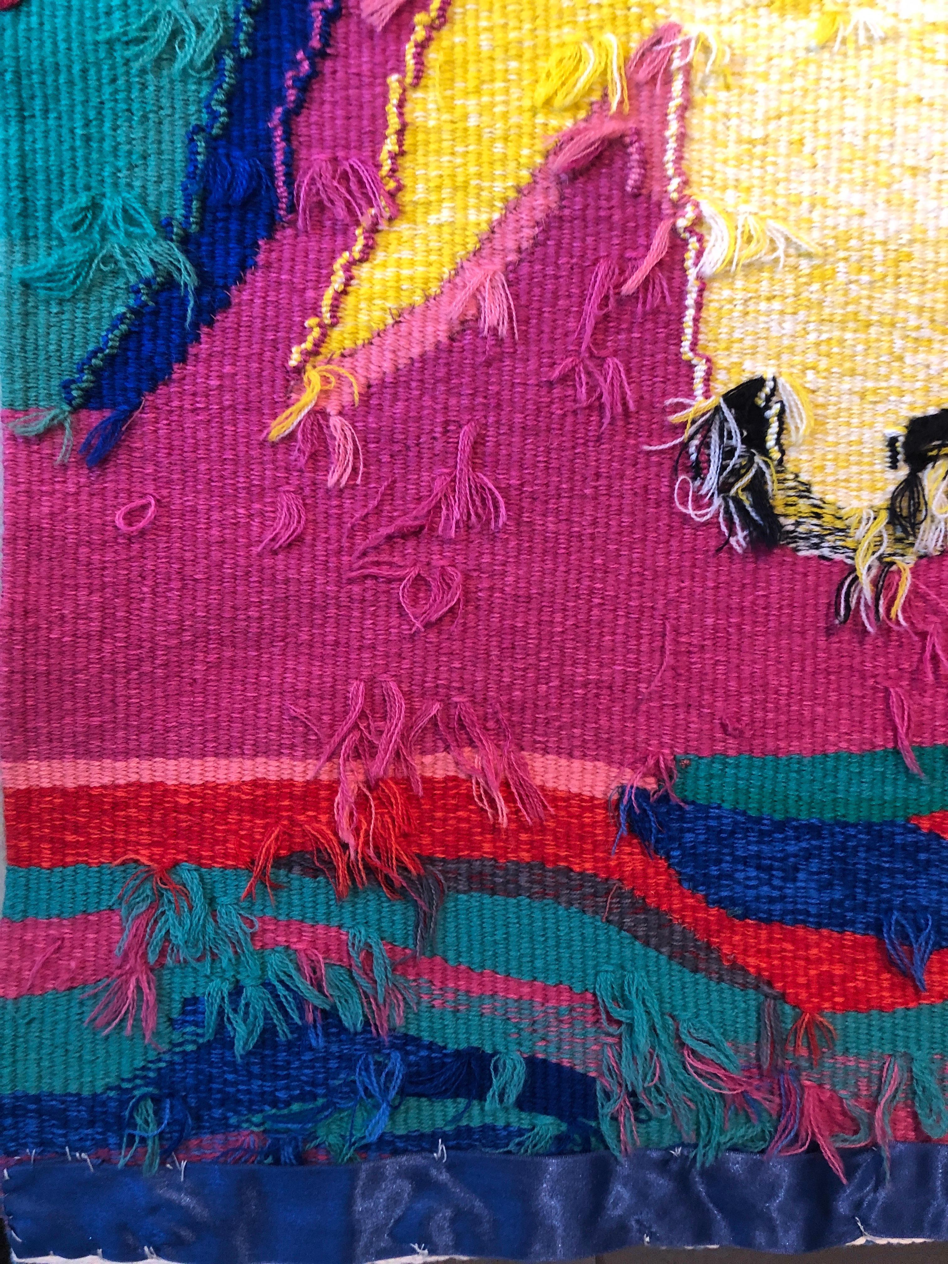  Israelischer handgewebter, farbenfroher Wandteppich aus Wolle, gewebt, Menashe Kadishman, Schafskopf  im Angebot 1