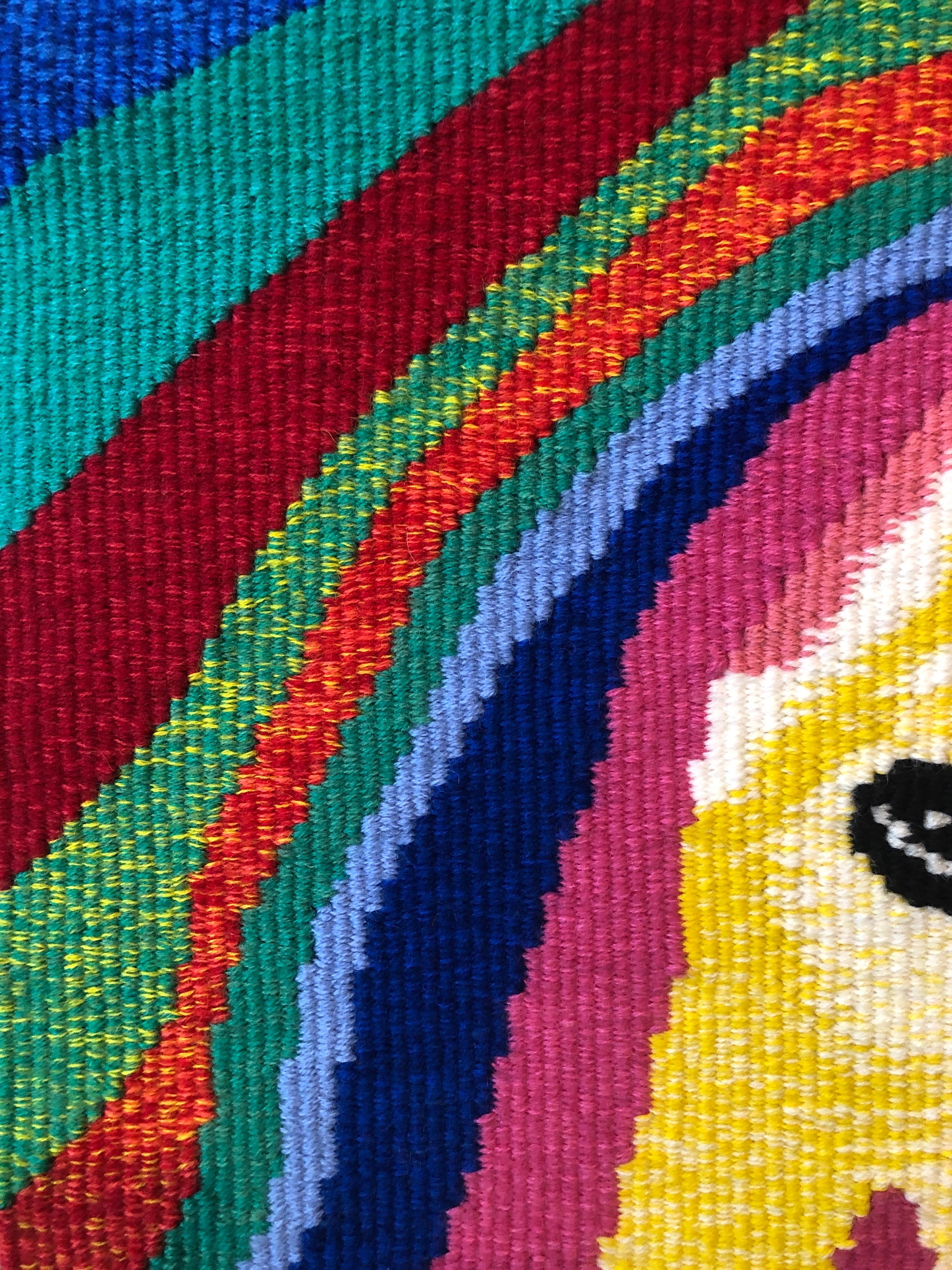  Israeli Hand Woven Colorful Wool Tapestry Weaving Menashe Kadishman Sheep Head  For Sale 3