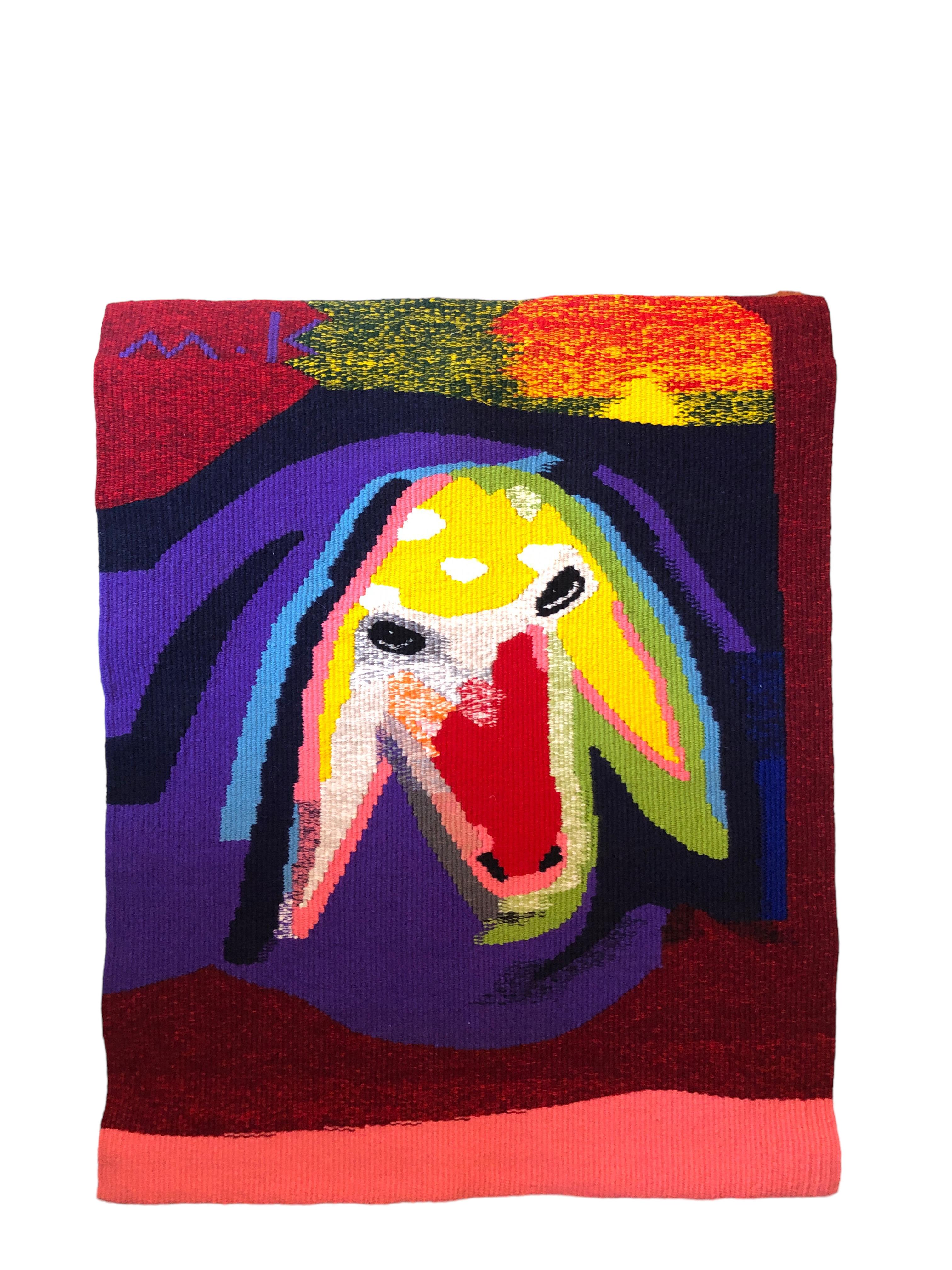  Israeli Hand Woven Colorful Wool Tapestry Weaving Menashe Kadishman Sheep Head  For Sale 4