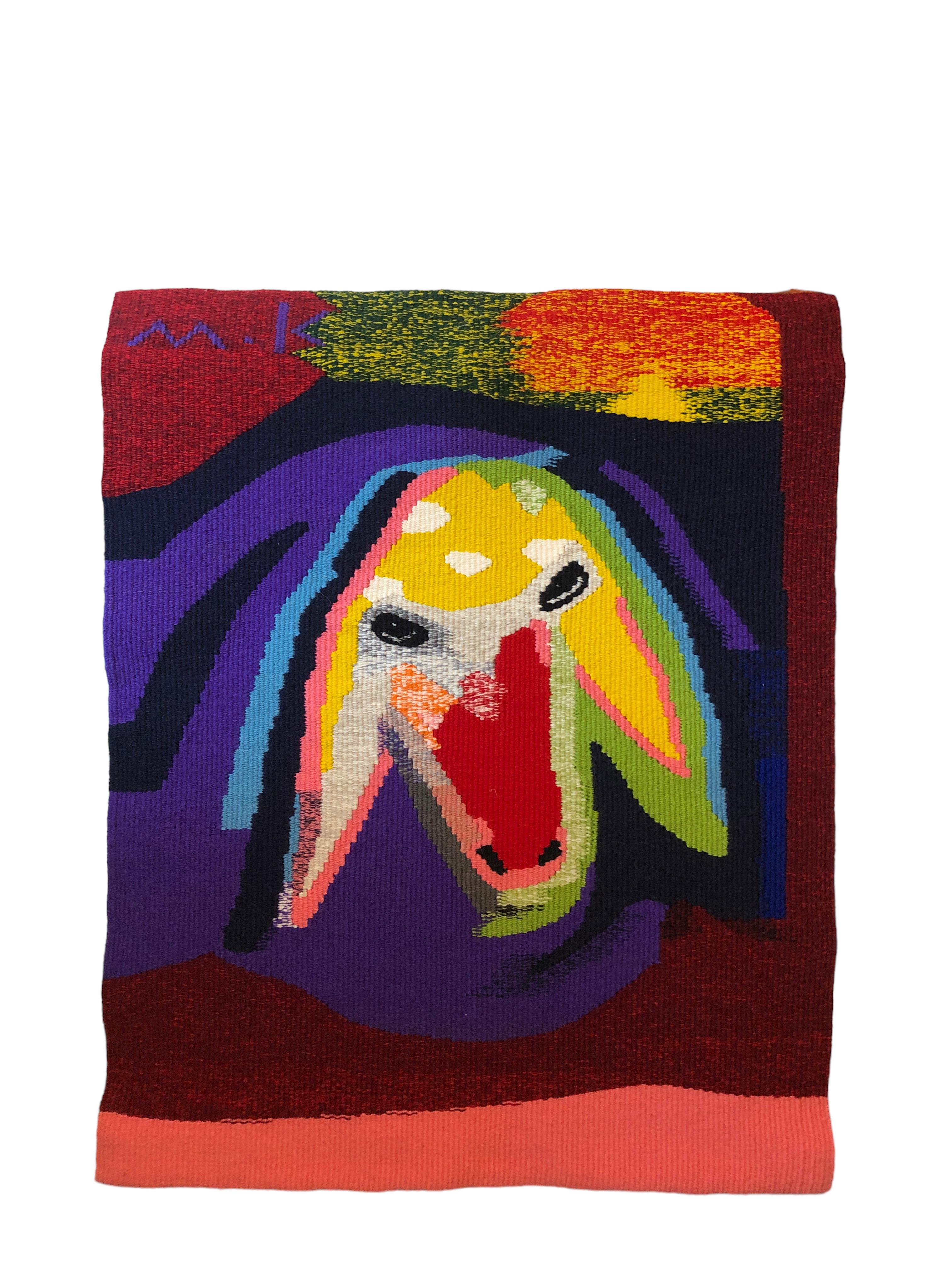  Israelischer handgewebter, farbenfroher Wandteppich aus Wolle, gewebt, Menashe Kadishman, Schafskopf  im Angebot 5