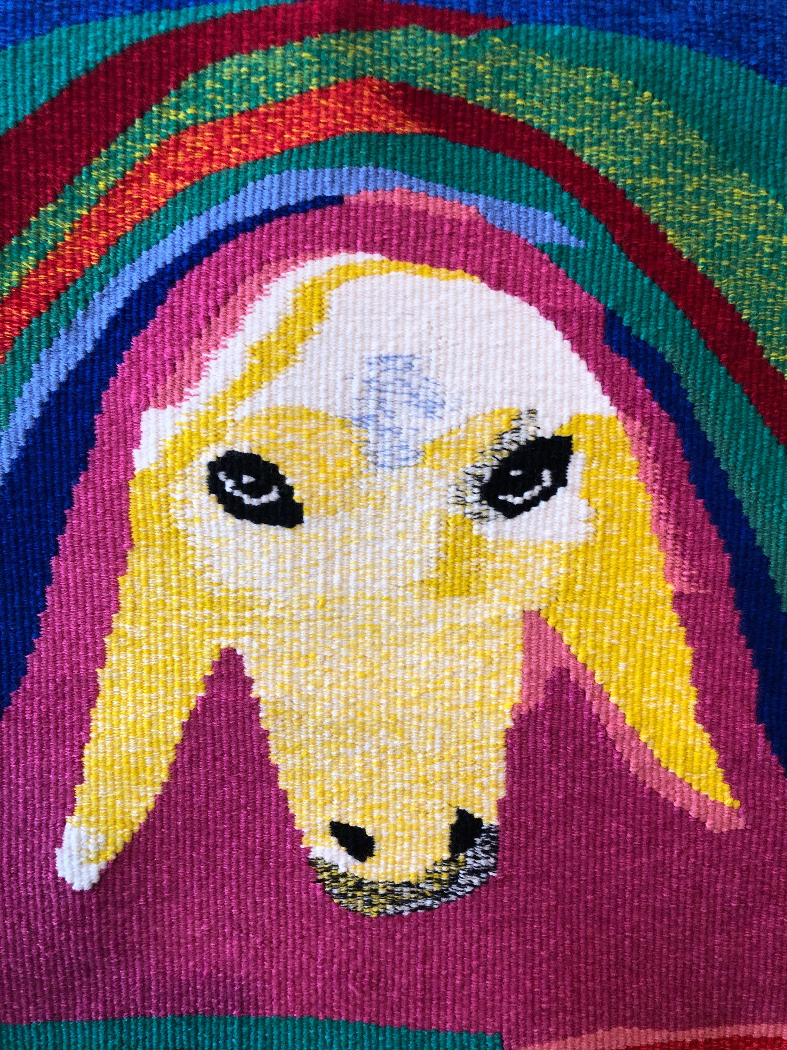  Israeli Hand Woven Colorful Wool Tapestry Weaving Menashe Kadishman Sheep Head  For Sale 5