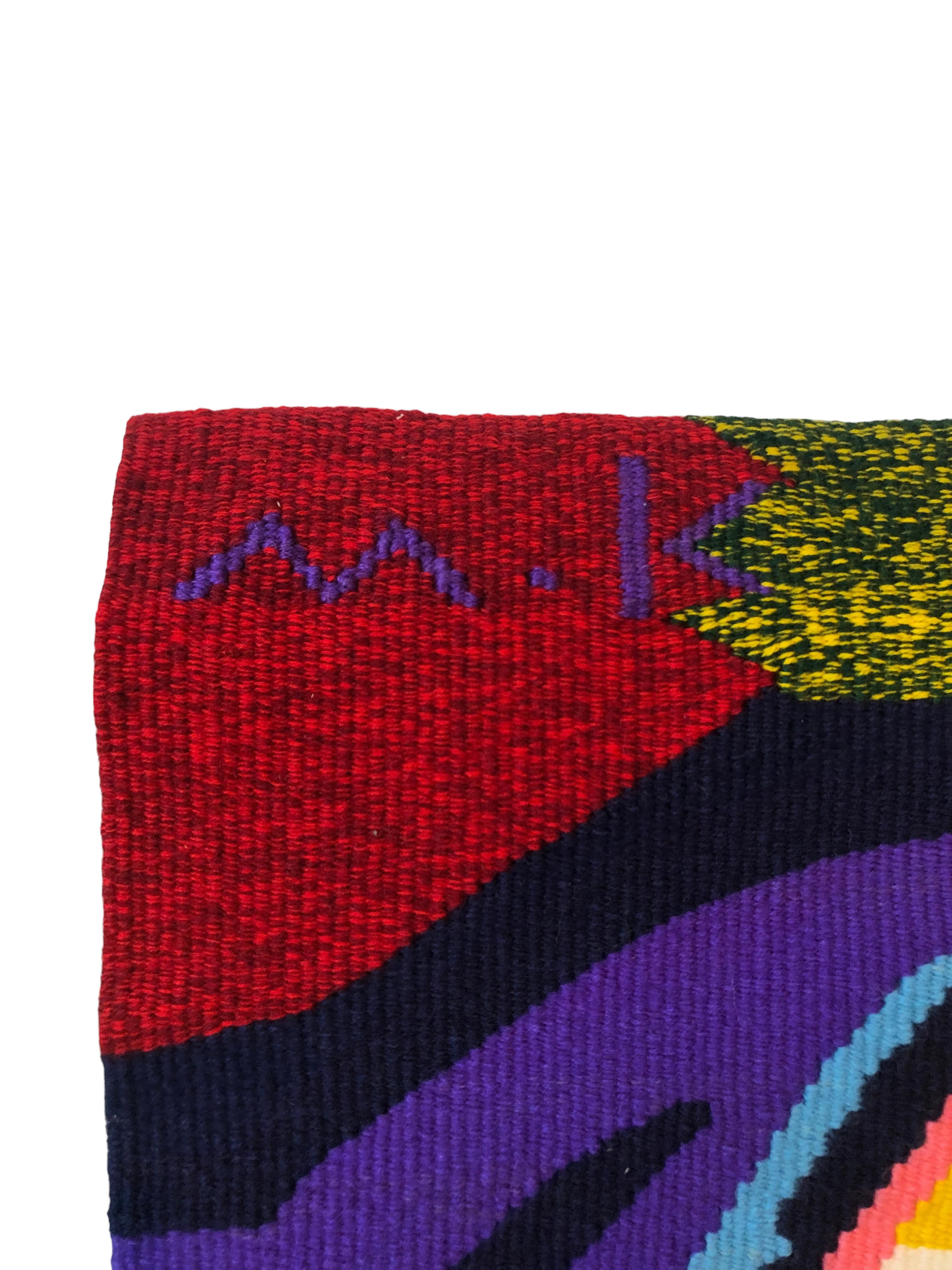  Israelischer handgewebter, farbenfroher Wandteppich aus Wolle, gewebt, Menashe Kadishman, Schafskopf  im Angebot 6