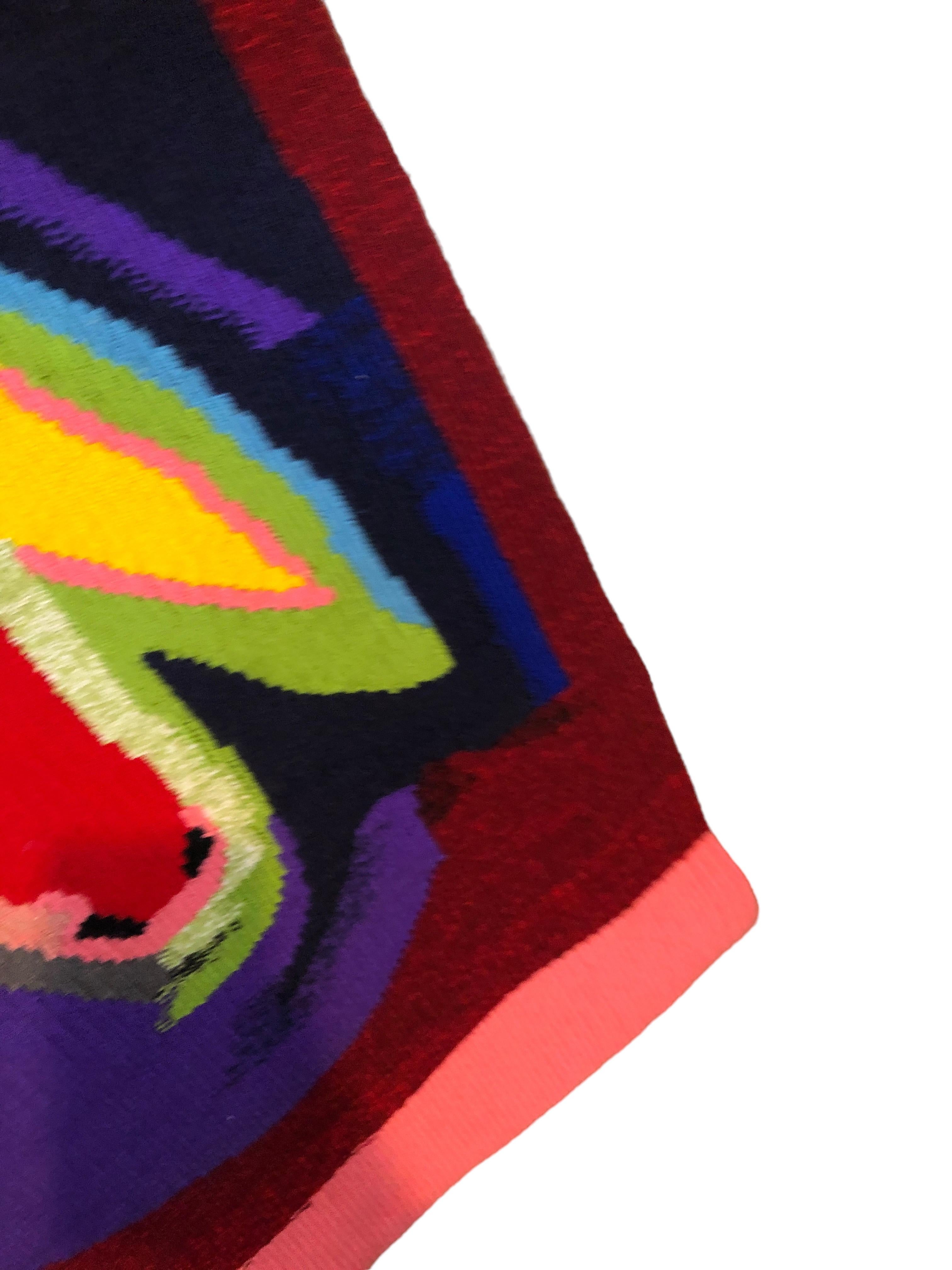  Israelischer handgewebter, farbenfroher Wandteppich aus Wolle, gewebt, Menashe Kadishman, Schafskopf  im Angebot 7