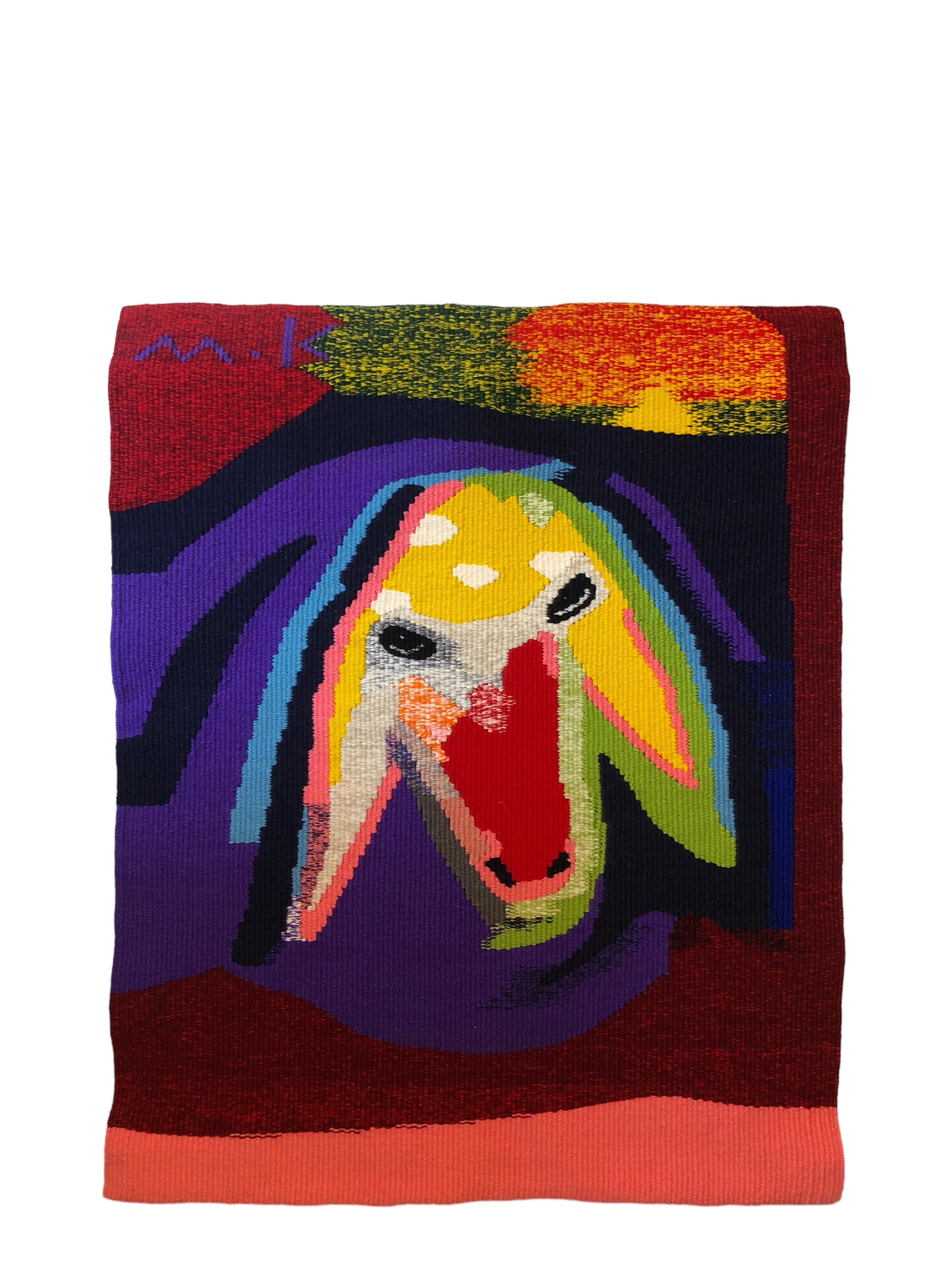  Israelischer handgewebter, farbenfroher Wandteppich aus Wolle, gewebt, Menashe Kadishman, Schafskopf  im Angebot 8