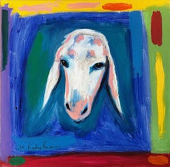 Schönes Gemälde auf Leinwand Schafe in blauen Farben von Kadishman