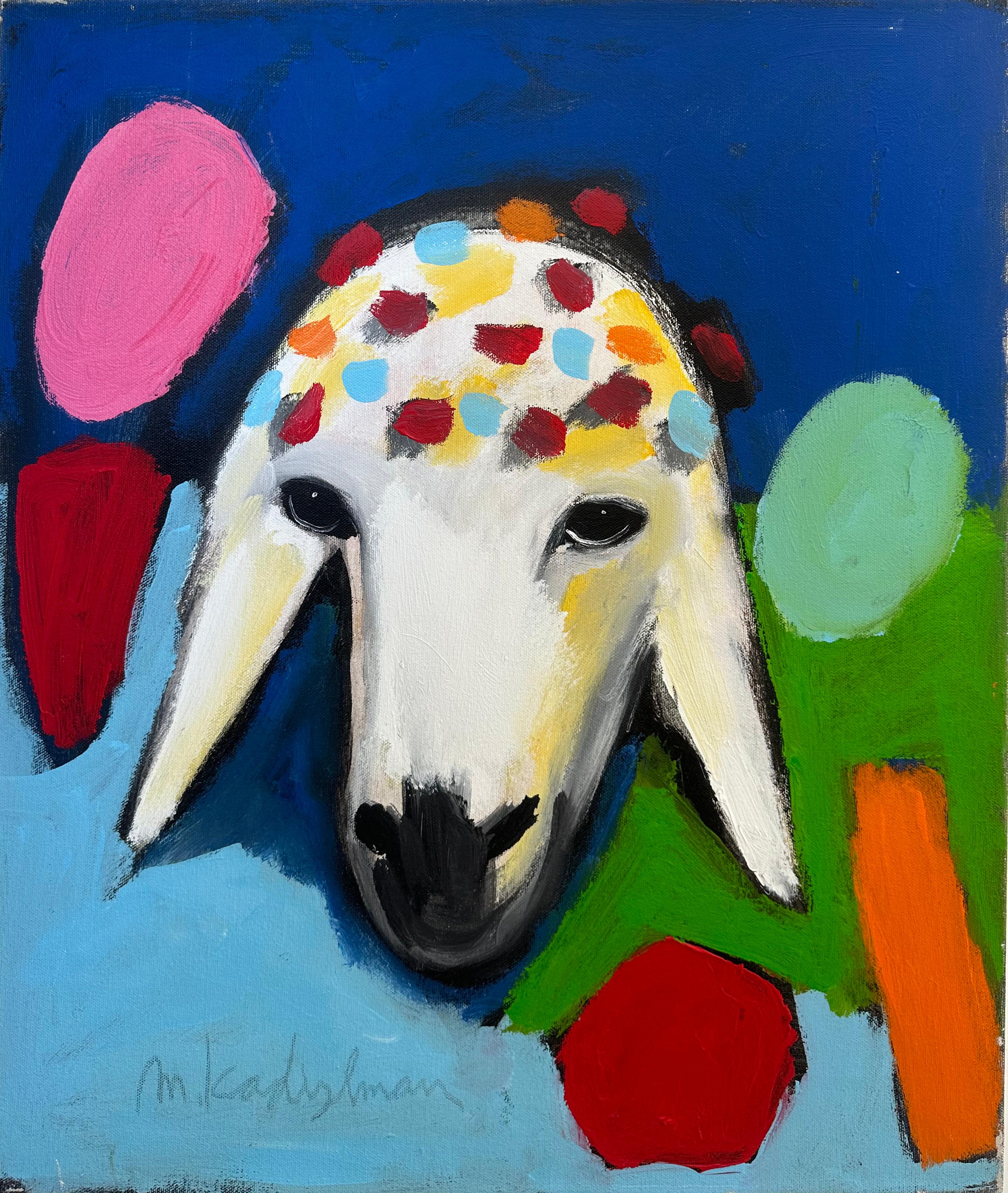 Tête de mouton colorée acrylique sur toile - Painting de Menashe Kadishman