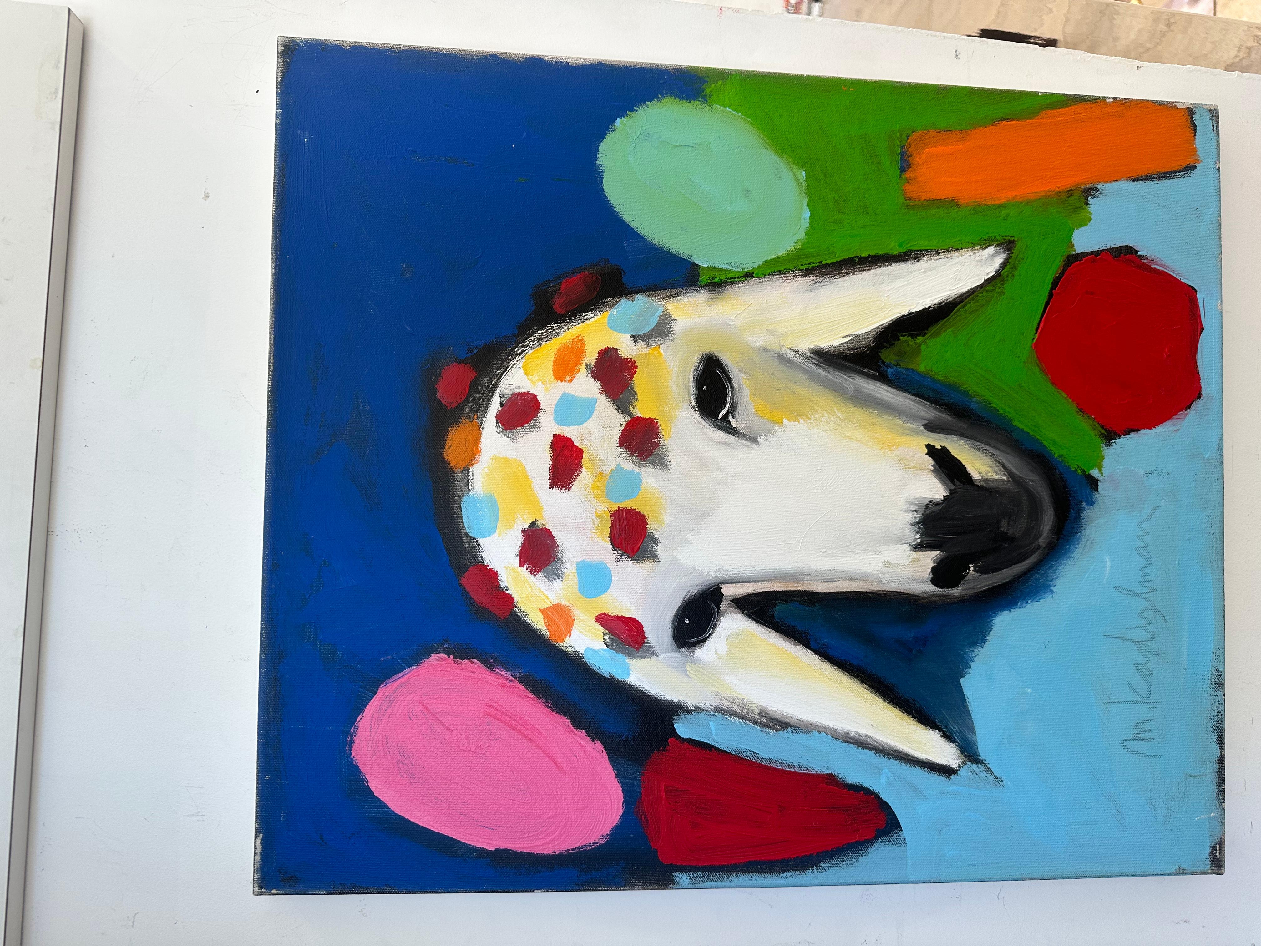 Tête de mouton colorée acrylique sur toile - Bleu Figurative Painting par Menashe Kadishman