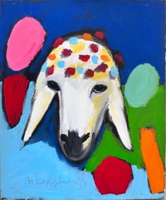 Cabeza de oveja de colores pintura acrílica sobre lienzo