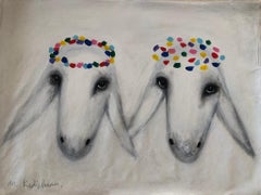 Retro Menashe Kadishman, 2 Sheep head, Acrylic on canvas