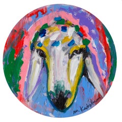 Retro Menashe Kadishman, Sheep head 20, circle painting, Acrylic on canvas