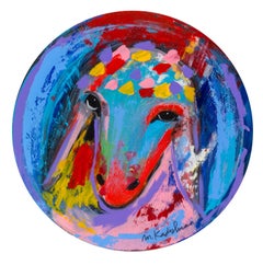 Retro Menashe Kadishman, Sheep head 26 circle painting, Acrylic on canvas