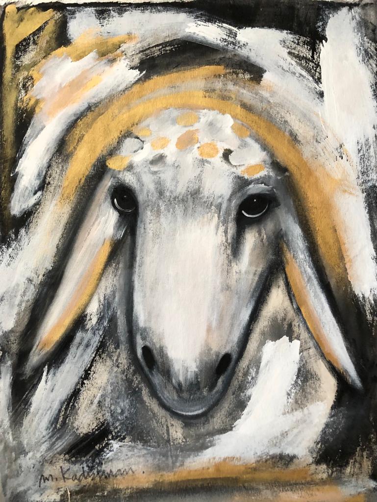 Menashe Kadishman, Sheep head 33, Acrylic on canvas