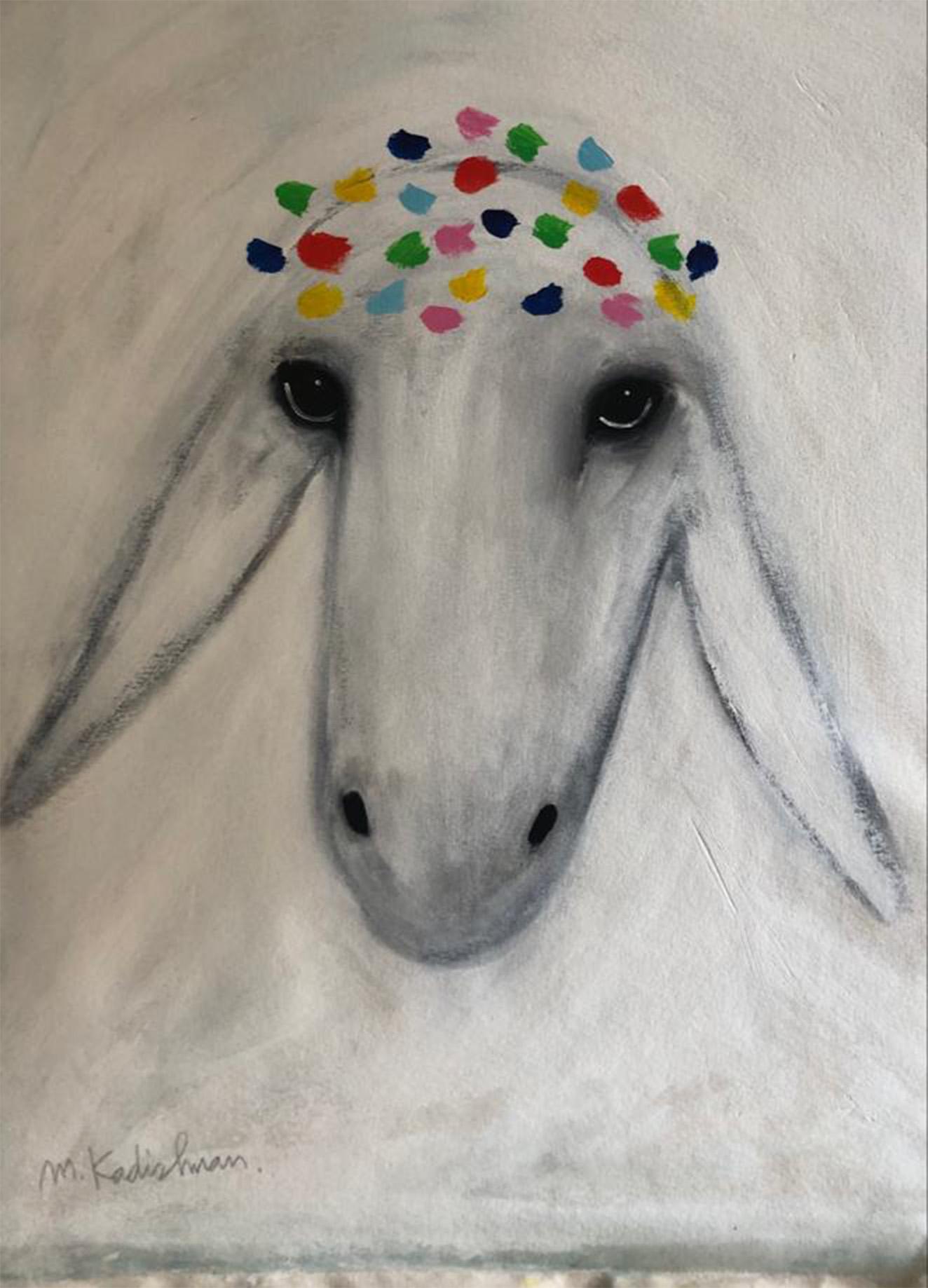 Menashe Kadishman, Sheep head 35, Acrylic on canvas