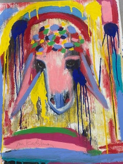 Vintage Menashe Kadishman, Sheep head 36, Acrylic on canvas