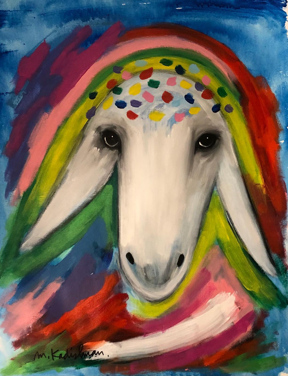 Menashe Kadishman, Tête de mouton, peinture symboliste, peinture colorée, art israélien, art israélien