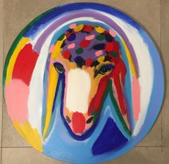 Menashe Kadishman, Sheep head, acrylic on canvas, circle painting