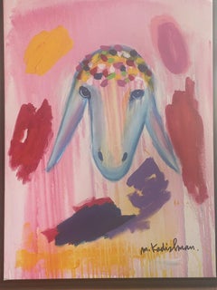 Menashe Kadishman, Sheep head, Pink, Acrylic on canvas