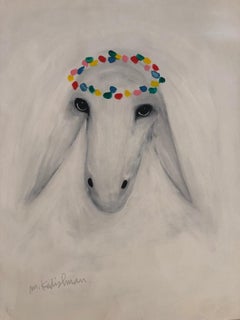 Menashe Kadishman, Sheep head, Circle crown, Acrylic on canvas