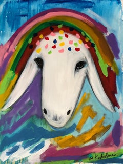Menashe Kadishman, Sheep head, Colorful Crown, Acrylic on canvas