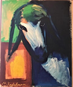 Menashe Kadishman, Sheep head, green, Acrylic on canvas