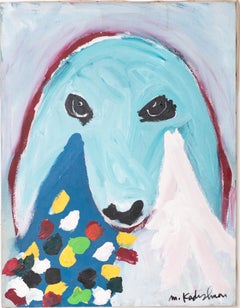 Menashe Kadishman, sheep head, turquoise, acrylic on canvas
