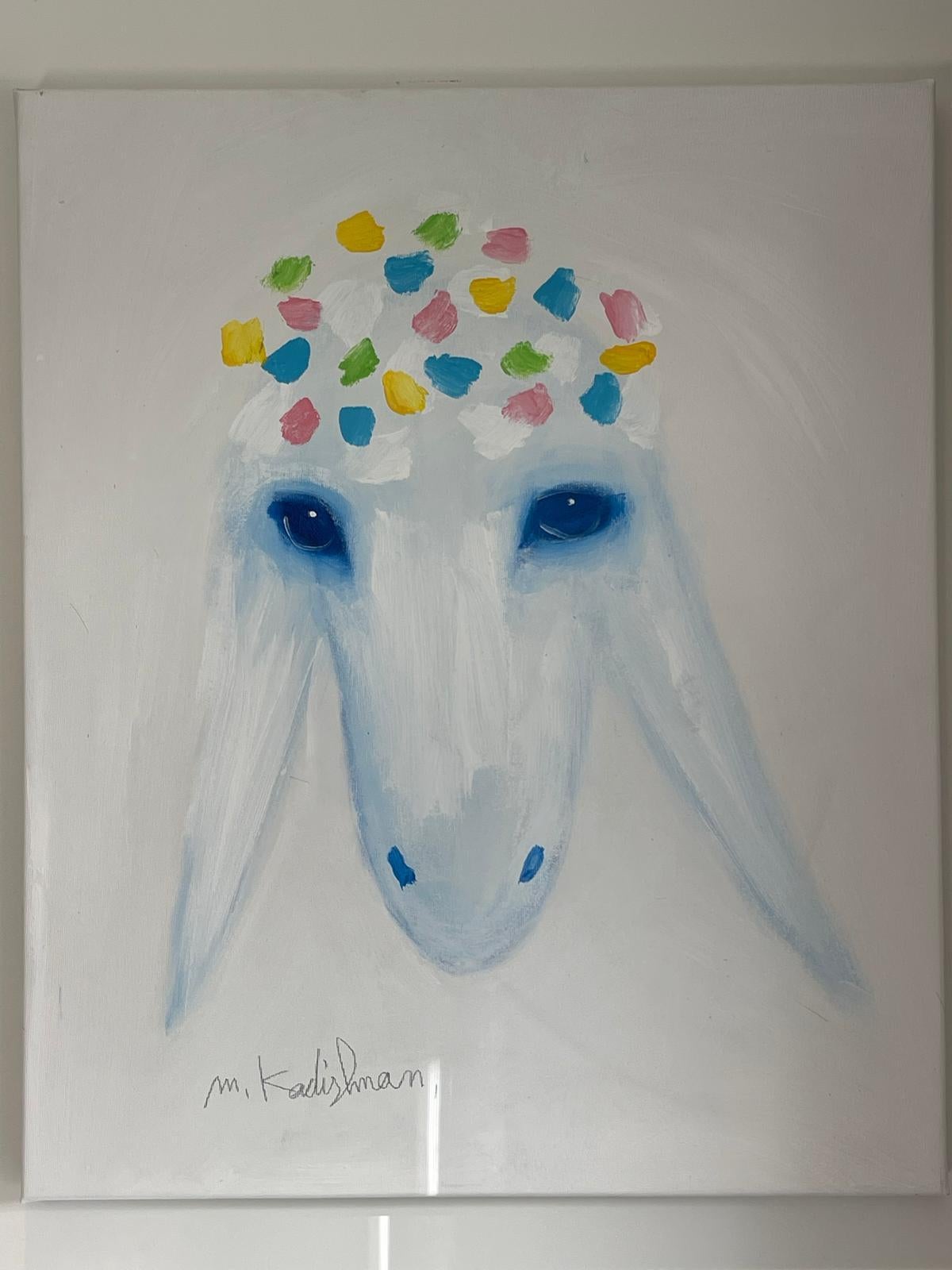 Menashe Kadishman, Cabeza de oveja con corona, Acrílico sobre lienzo en venta 2