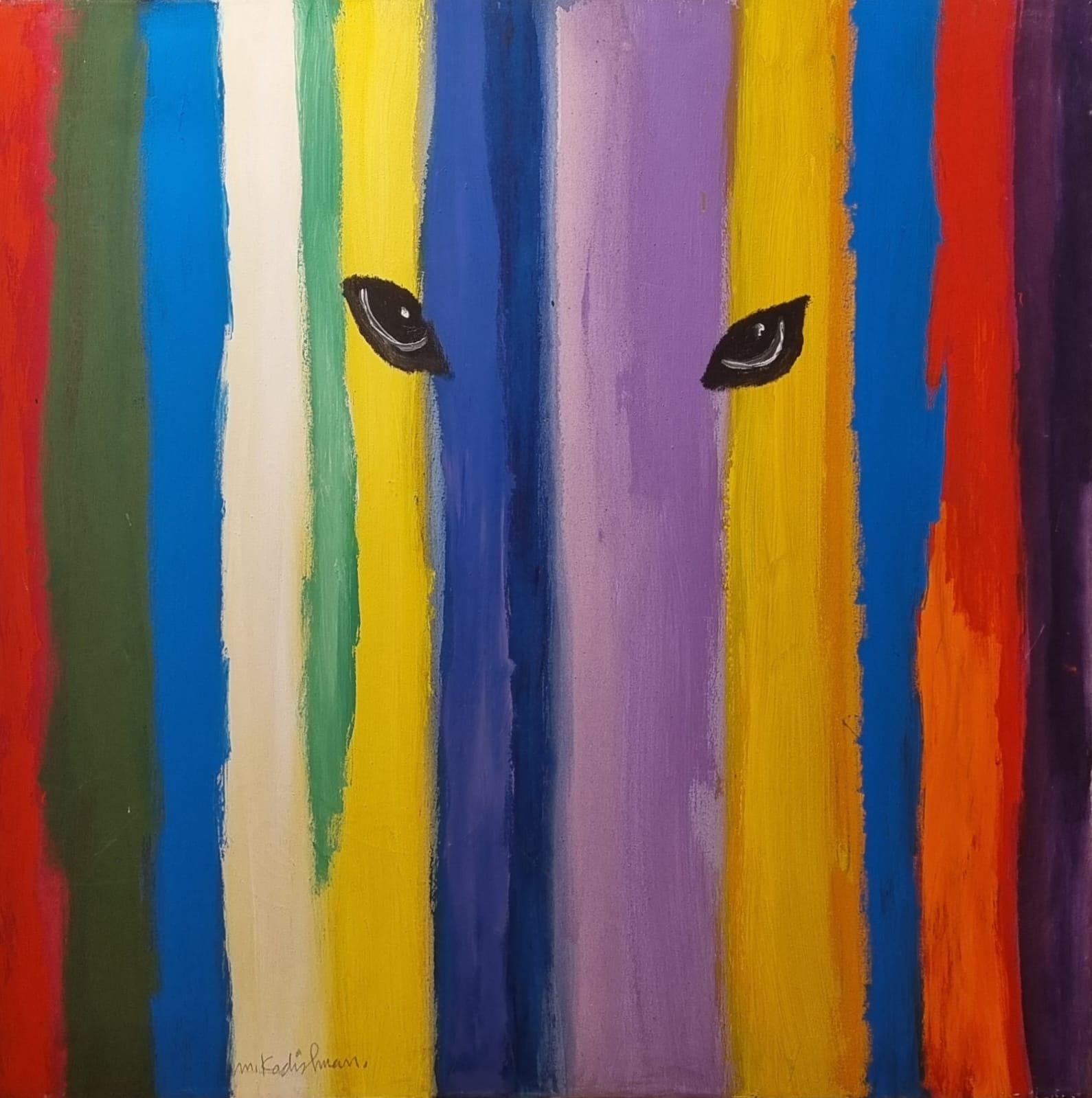 Menashe Kadishman Animal Painting - Rainbow Eyes