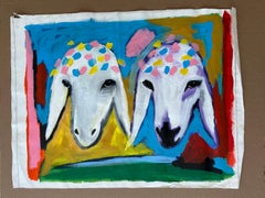Royal Flock- Colorful Painting of Two Crowned Sheep Heads
