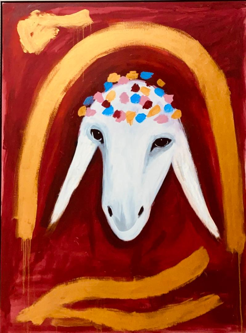 Menashe Kadishman Animal Painting - Sheep Head 