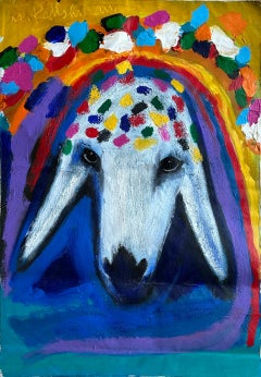 Sheep Head with crown in colorful background
