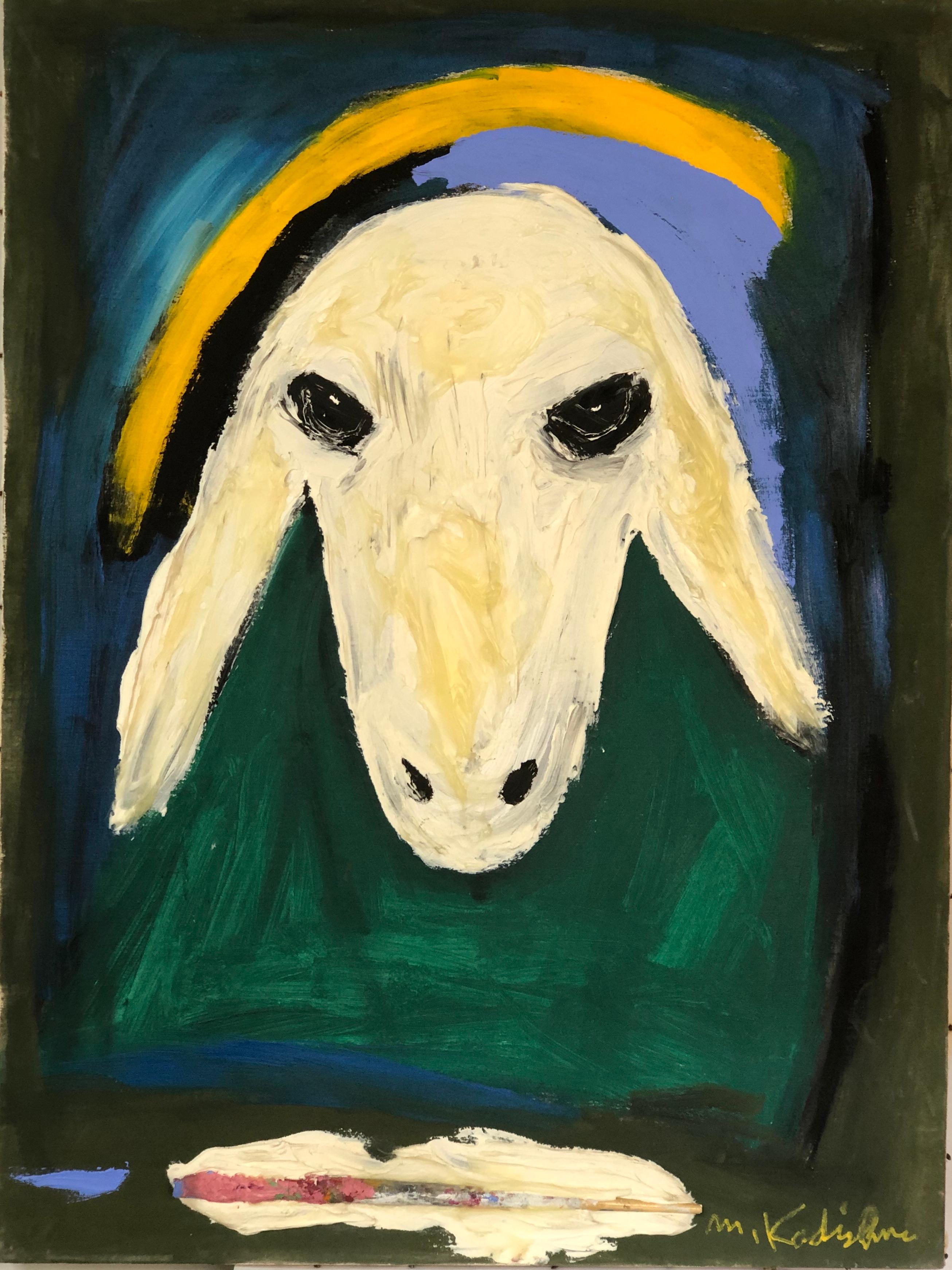 This beautiful hand painted piece by Kadishman was purchased directly from the artist.
Kadishman used  a lot oil paint for this piece it giving it a lot of texture mainly in the head of the sheep (see close up images).
Kadishman also used the brush
