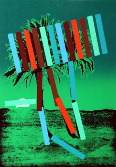 Retro "Green Palm" Serigraph by Menashe Kadishman