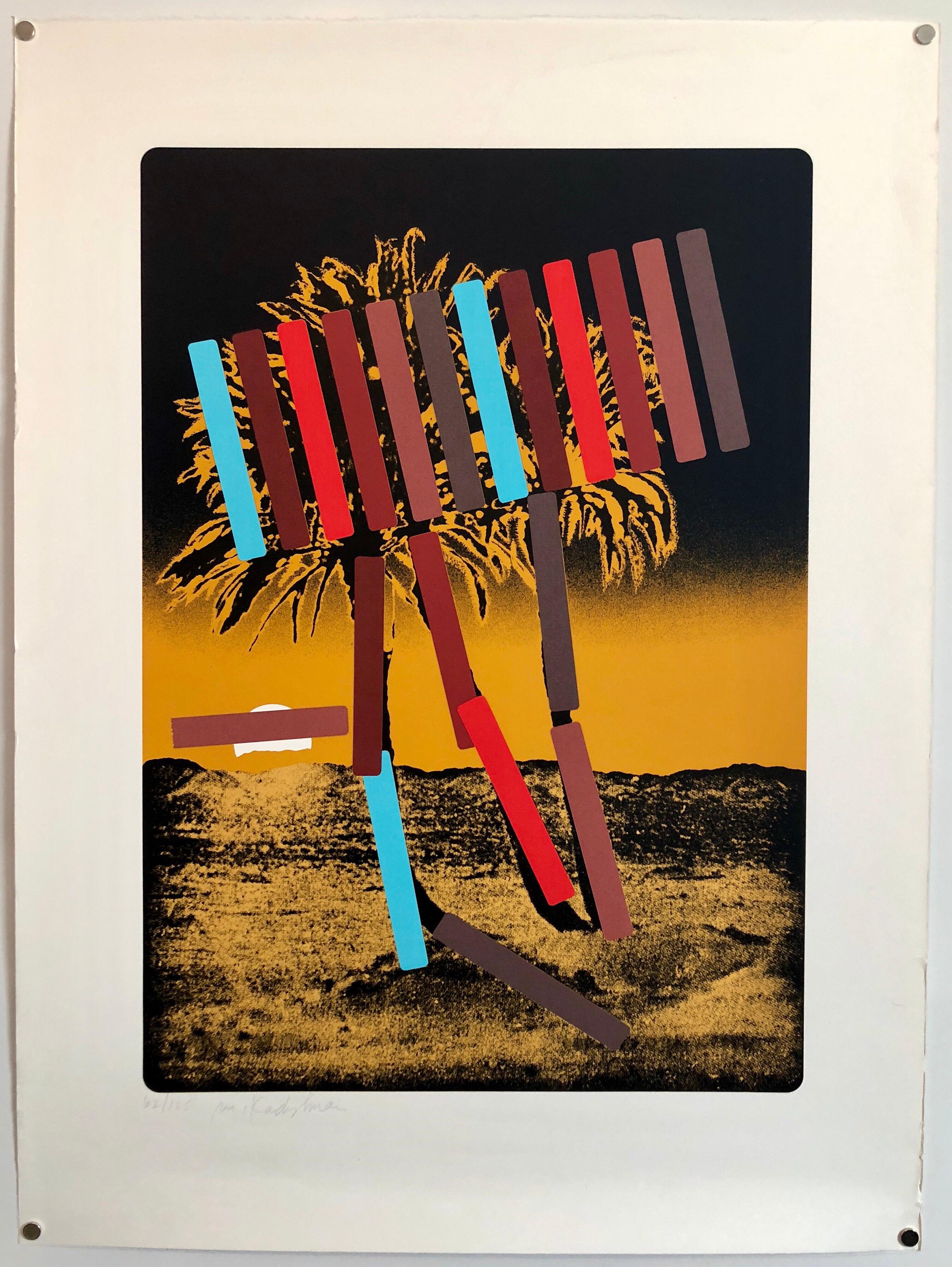 Israeli Modern Pop Art Photo Silkscreen Serigraph Palm Trees Kadishman - Abstract Geometric Print by Menashe Kadishman