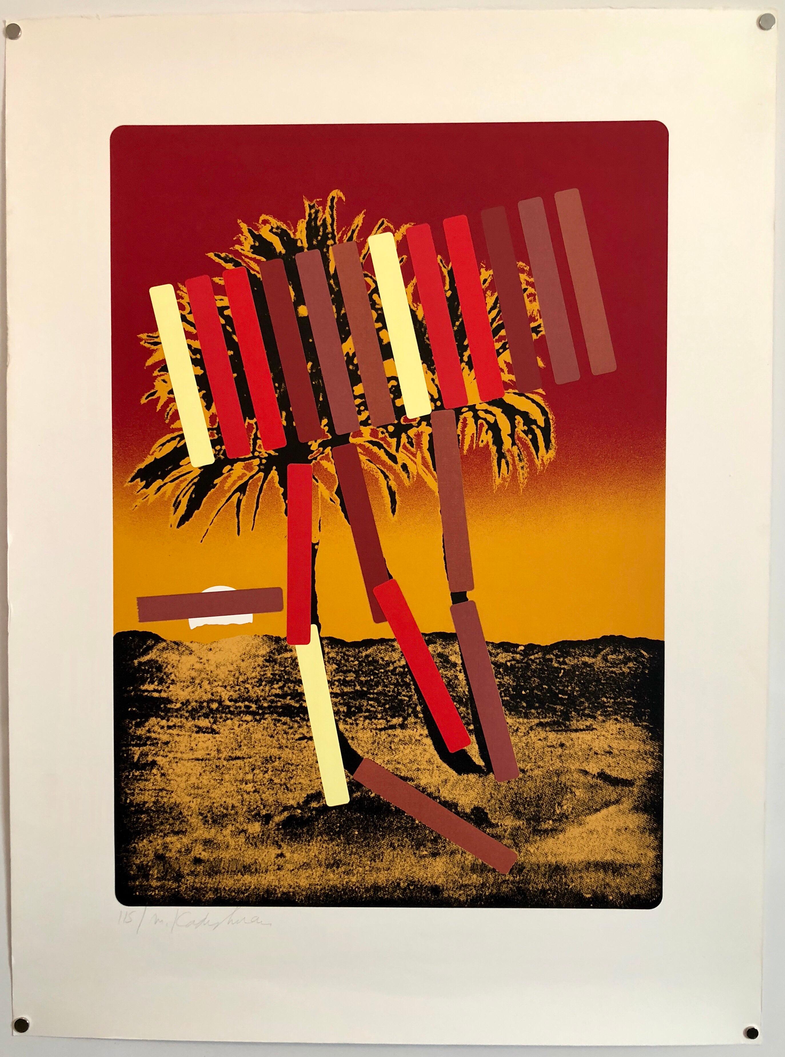 Israeli Modern Pop Art Photo Silkscreen Serigraph Palm Trees Kadishman - Beige Landscape Print by Menashe Kadishman