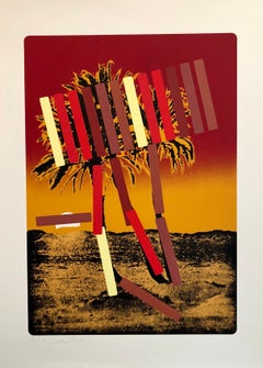 Vintage Israeli Modern Pop Art Photo Silkscreen Serigraph Palm Trees Kadishman