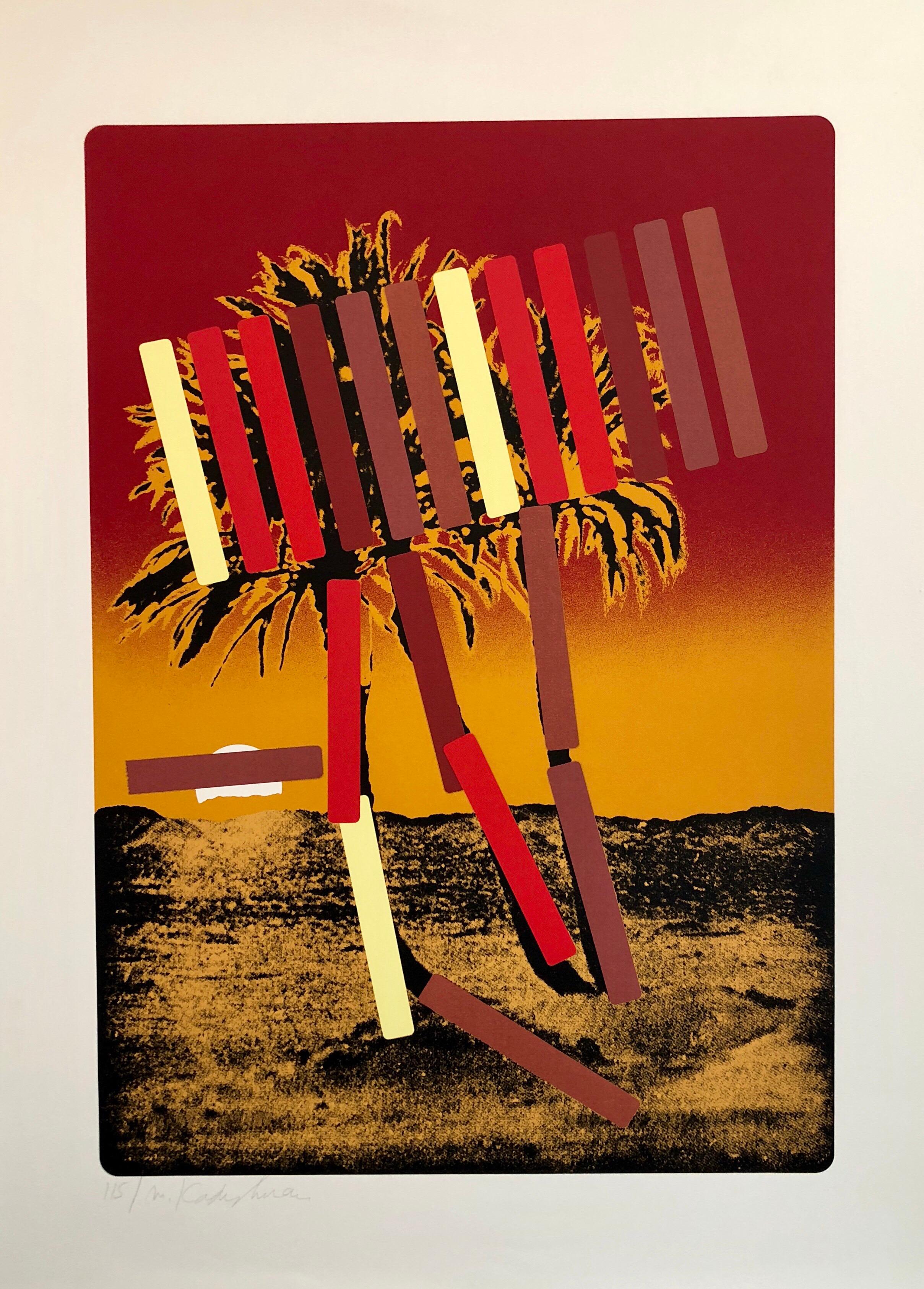 Abstract Print Menashe Kadishman - Sérigraphie d'images en soie pop art moderne israélienne, palmiers Kadishman