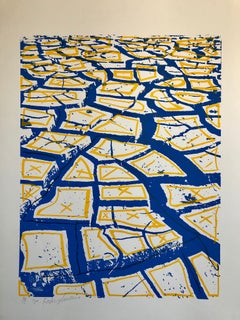 Israelische modernistische Kadishman-Lithographie mit gecracked Earth, Siebdruck
